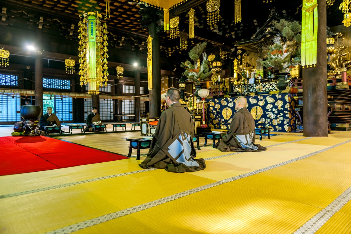 Monks chanting in temple,Chion-ji,Kyoto ,Japan